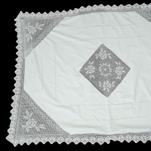 PŁÓTNO SZYDEŁKOWE WSTAWKI BIAŁY OBRUS 165 X 120 CM