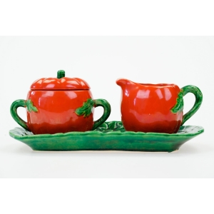 71162 CERAMICZNY ZESTAW MLECZNIK I CUKIERNICA NA TACY POMIDORKI (2).JPG
