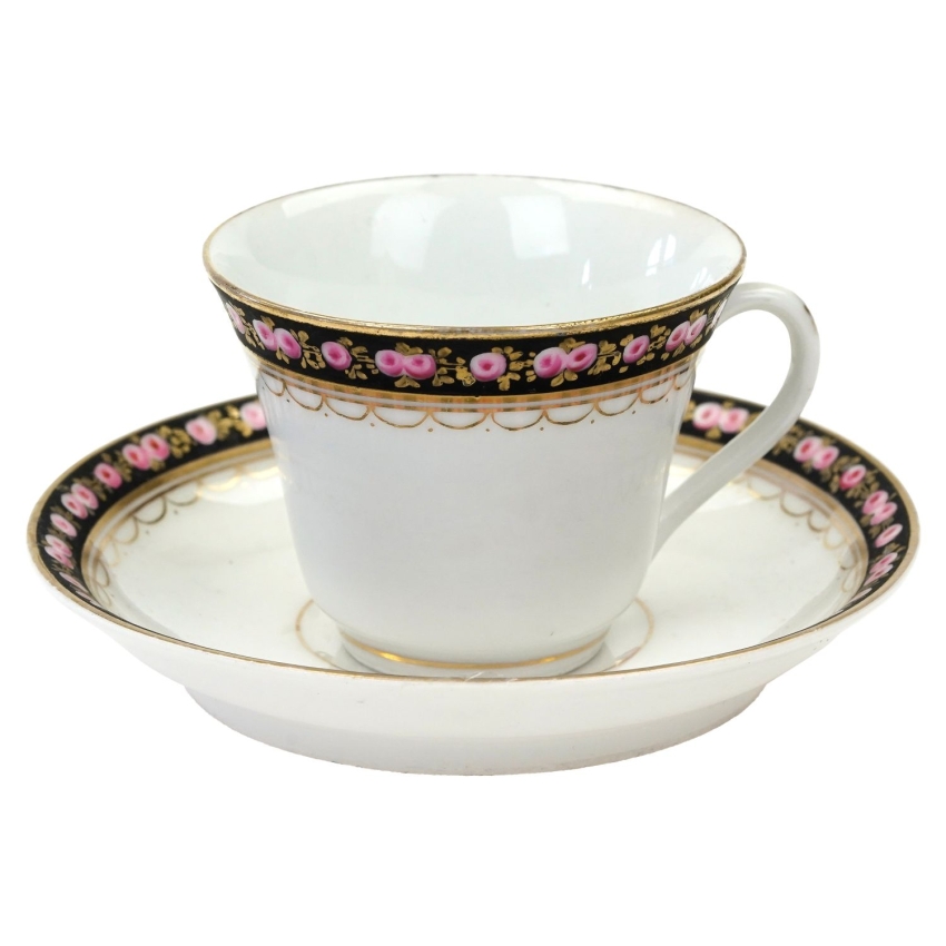 71175 BIEDERMEIER PIĘKNA FILIŻANKA ZE SPODKIEM CZARNY RÓŻANY SZLACZEK (1).jpg