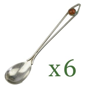 SPŁÓDZIELNIA RZEMIEŚLNICZA ŻOLIBORZ AGA KOMPLET PLATEROWANYCH ŁYŻECZEK DO MOKKI Z BURSZTYNEM