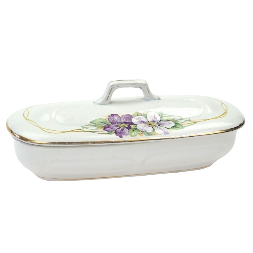 71267 NIMY STARY CERAMICZNY POJEMNIK NA SZCZOTKI GRZEBIENIE FIOLETOWE KWIATY (1).jpg