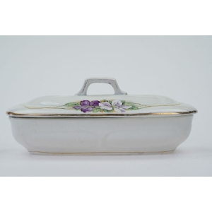 71267 NIMY STARY CERAMICZNY POJEMNIK NA SZCZOTKI GRZEBIENIE FIOLETOWE KWIATY (2).JPG