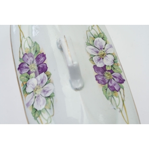 71267 NIMY STARY CERAMICZNY POJEMNIK NA SZCZOTKI GRZEBIENIE FIOLETOWE KWIATY (3).JPG