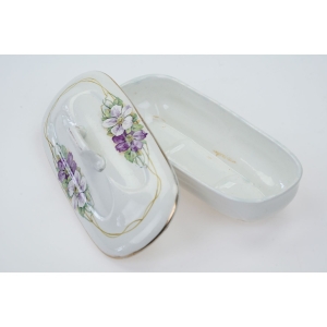 71267 NIMY STARY CERAMICZNY POJEMNIK NA SZCZOTKI GRZEBIENIE FIOLETOWE KWIATY (4).JPG