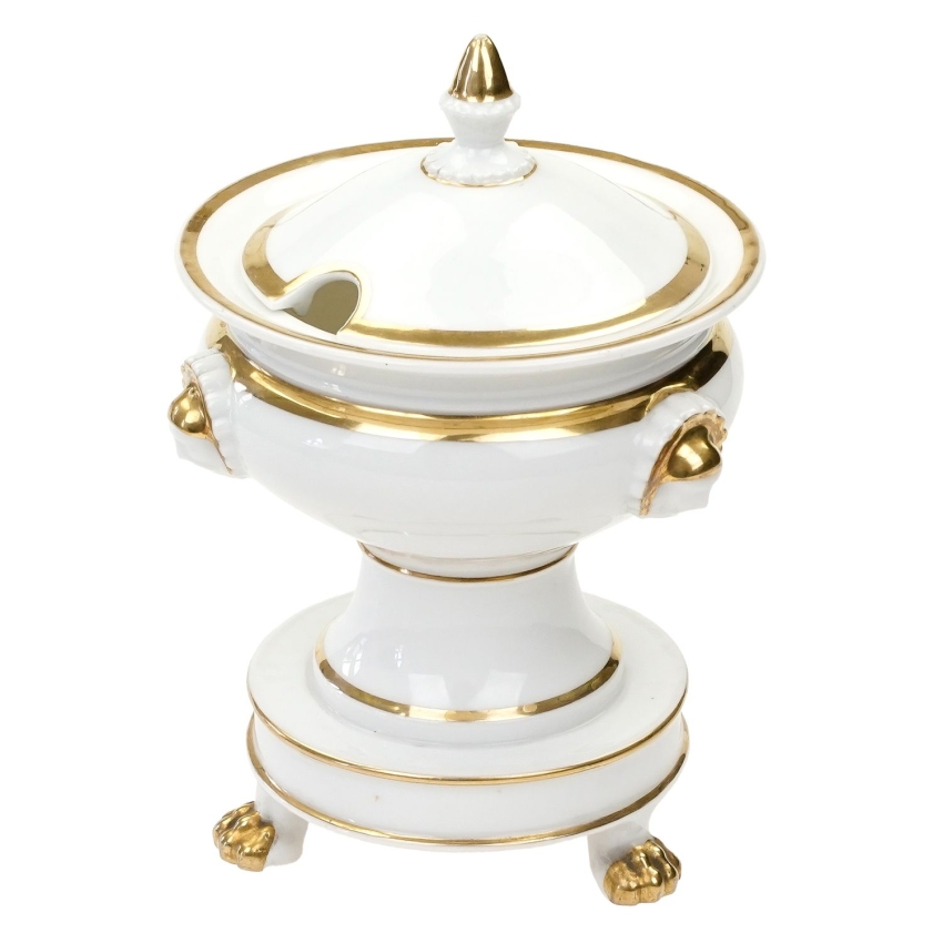 71304 ZABYTKOWA EMPIROWA CUKIERNICA BOMBONIERA NA LWICH ŁAPACH BIEL I ZŁOCENIA (1).jpg