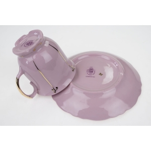 54746 STRUŽNA FILIŻANKA MOKKA ZE SPODKIEM Z RÓŻOWEJ PORCELANY ZE ZŁOCENIAMI (4).JPG