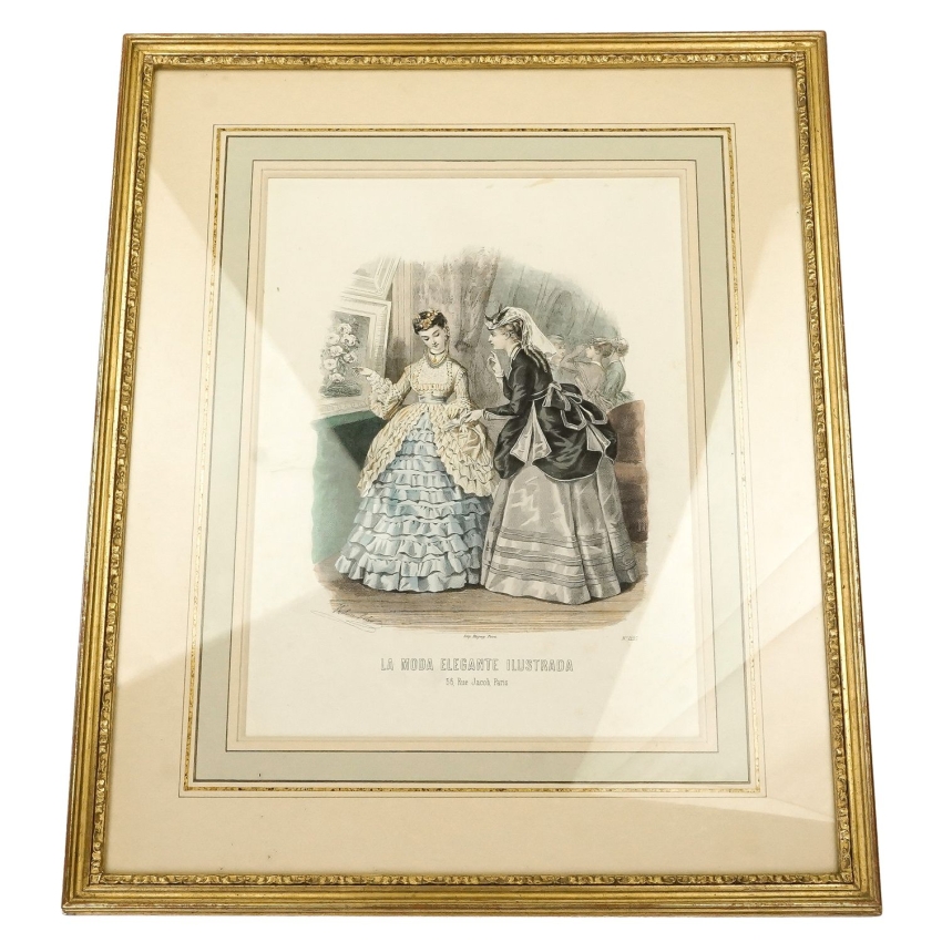 71739 LA MODA ELEGANTE ILLUSTREDA STARA RYCINA Z MODĄ ZA SZYBĄ W RAMIE (1).jpg