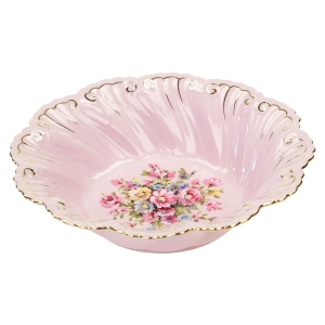RUDOLF KÄMPF FELICJA GŁĘBSZA MISKA Z RÓŻOWEJ PORCELANY KOLOROWE KWIATKI
