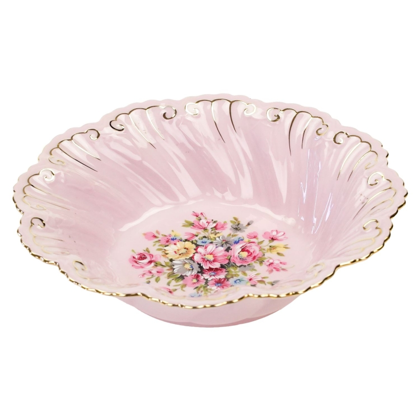 71786 RUDOLF KÄMPF FELICJA GŁĘBSZA MISKA Z RÓŻOWEJ PORCELANY KOLOROWE KWIATKI (1).jpg