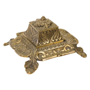 71904 STARY FRANCUSKI MOSIĘŻNY KAŁAMARZ Z PORCELANOWYM WKŁADEM BOGATO ZDOBIONY (1).jpg