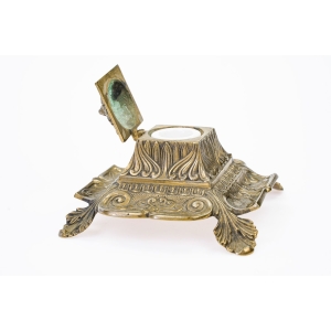 71904 STARY FRANCUSKI MOSIĘŻNY KAŁAMARZ Z PORCELANOWYM WKŁADEM BOGATO ZDOBIONY (2).JPG
