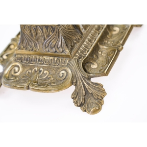 71904 STARY FRANCUSKI MOSIĘŻNY KAŁAMARZ Z PORCELANOWYM WKŁADEM BOGATO ZDOBIONY (3).JPG