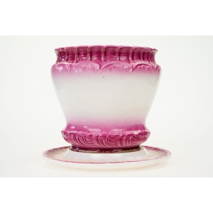 71907 ART NOUVEAU MAJOLIKA BONN WESSEL DONICA OSŁONKA NA DONICZKĘ Z PODSTAWKĄ PEJZAŻ (2).JPG