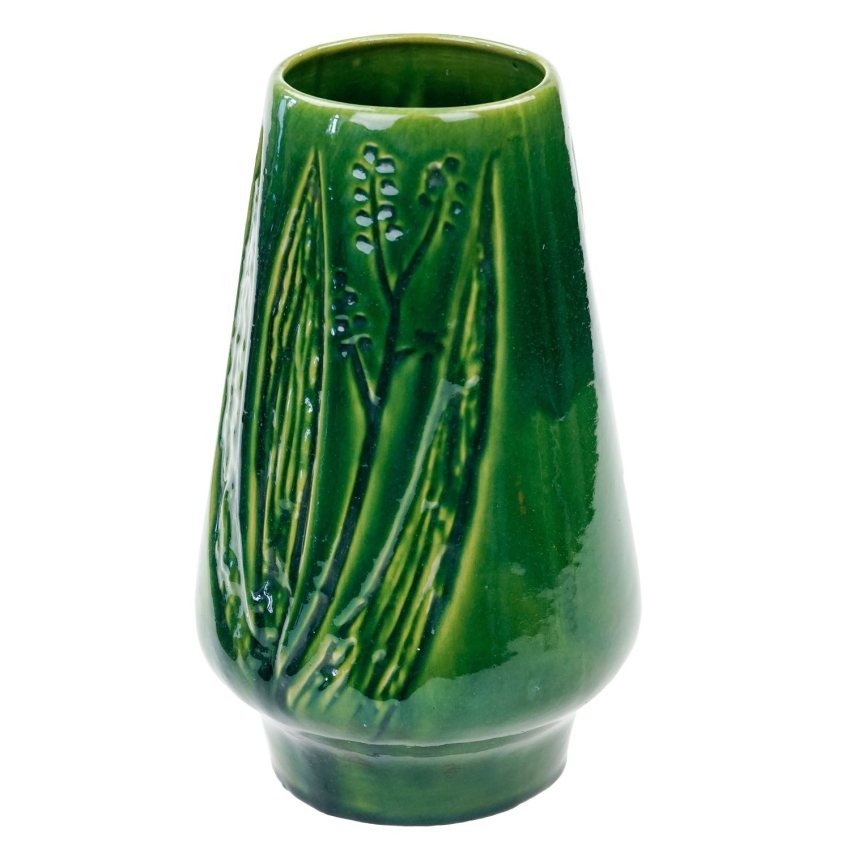 72150 CERAMIKA BIAŁYSTOK ZIELONY WAZON Z LIŚCIASTYMI RELIEFAMI (1).jpg