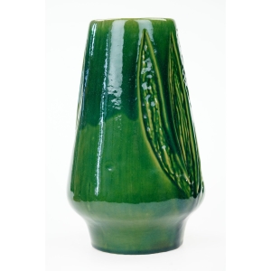 72150 CERAMIKA BIAŁYSTOK ZIELONY WAZON Z LIŚCIASTYMI RELIEFAMI (2).JPG