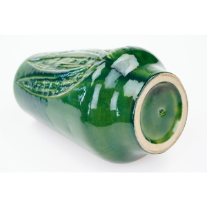 72150 CERAMIKA BIAŁYSTOK ZIELONY WAZON Z LIŚCIASTYMI RELIEFAMI (3).JPG