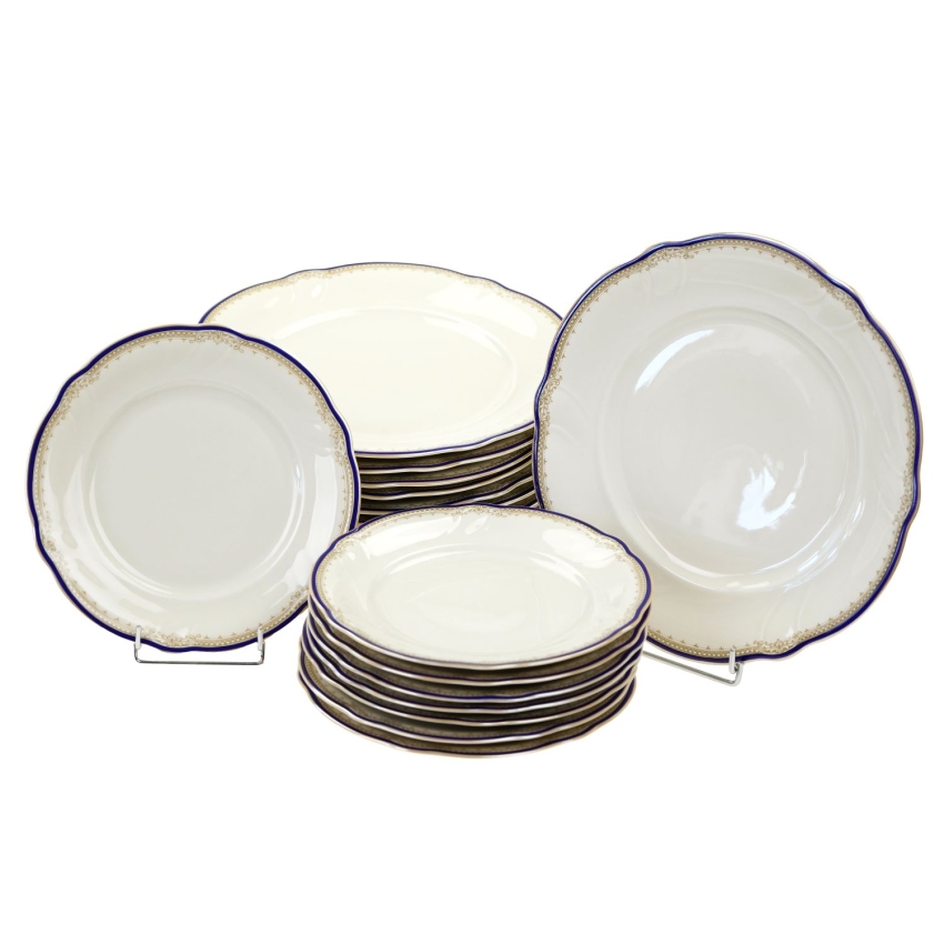 72433 HUTSCHENREUTHER KOŚĆ SŁONIOWA I SZAFIROWO-ZŁOTY OTOK  KOMPLET 18 TALERZY OBIADOWYCH (1).jpg