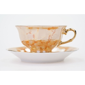 72519 KAROLINA ŁOSOSIOWO-ZŁOTA FILIŻANKA MOKKA ZE SPODKIEM OPALIZOWANA (2).JPG