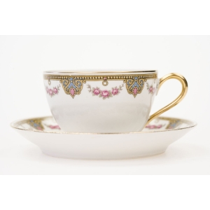 72529 LIMOGES J. BOYER DELIKATNA FILIŻANKA ZE SPODKIEM W KWIATOWE SZLACZKI (2).JPG