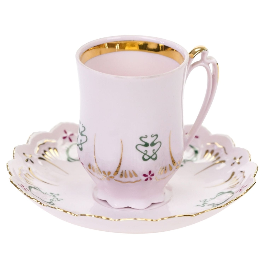 69700 CHODOV FILIŻANKA ZE SPODKIEM Z RÓŻOWEJ PORCELANY CUDEŃKO Z RELIEFAMI (1).jpg