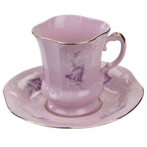 54809 STRUŽNA GRANIASTA FILIŻANKA ZE SPODKIEM Z RÓŻOWEJ PORCELANY FIOLETOWE DZWONKI KWIATY (1).jpg