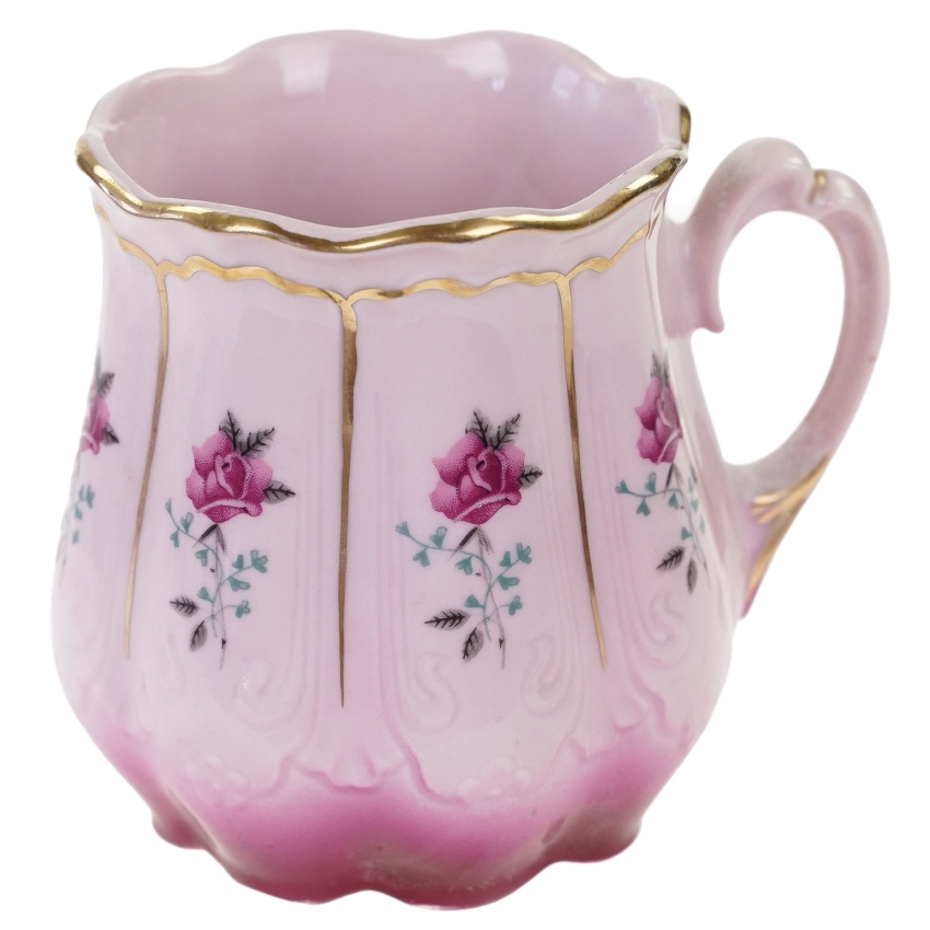 46913 CHODOV CIENIOWANY KUBEK Z RÓŻOWEJ PORCELANY KWIATY I ZŁOCENIA (1).jpg