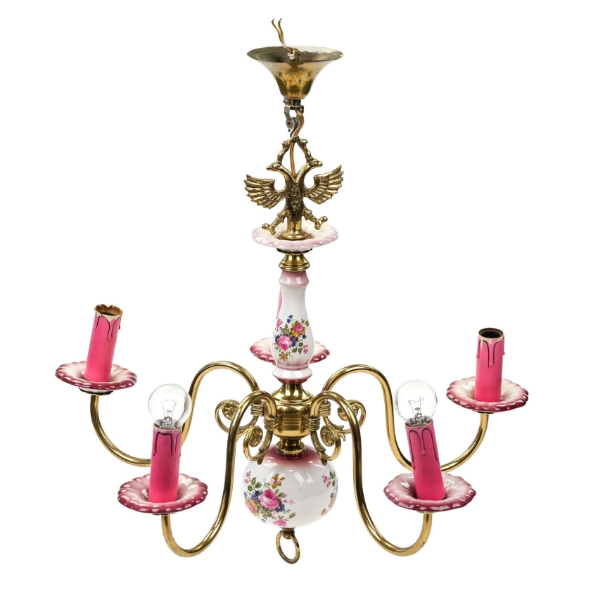 72640 PIĘKNY MOSIĘŻNY ŻYRANDOL PAJĄK MOSIĄDZ I PORCELANA DWUGŁOWY ORZEŁ PIĘCIORAMIENNY (1).jpg