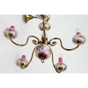 72640 PIĘKNY MOSIĘŻNY ŻYRANDOL PAJĄK MOSIĄDZ I PORCELANA DWUGŁOWY ORZEŁ PIĘCIORAMIENNY (6).JPG