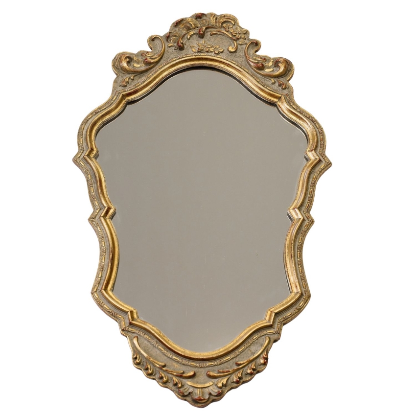 72709 PIĘKNE STYLIZOWANE LUSTRO W ZŁOTEJ RAMIE O WYMYŚLNYM KSZTAŁCIE 71 x 42 cm (1).jpg