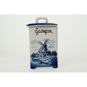 72897 ELSTERWERDA FAJANSOWY POJEMNIK NA KASZĘ Z WIATRAKIEM SPRITZDEKOR (2).JPG