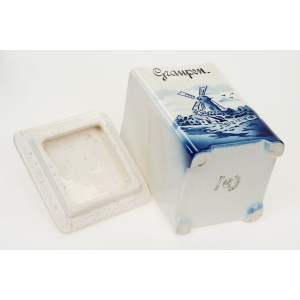 72897 ELSTERWERDA FAJANSOWY POJEMNIK NA KASZĘ Z WIATRAKIEM SPRITZDEKOR (5).JPG