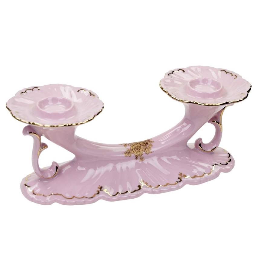 73005 LOUČKY FELICJA RÓŻOWA PORCELANA ŚWIECZNIK DWURAMIENNY ZŁOTE RÓŻE (1).jpg