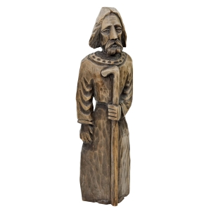 73077 STARA DREWNIANA RZEŹBA WĘDROWIEC PASTERZ Z LASKĄ 49 CM (1).jpg