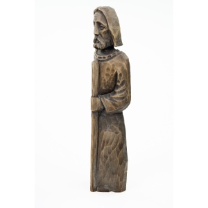 73077 STARA DREWNIANA RZEŹBA WĘDROWIEC PASTERZ Z LASKĄ 49 CM (2).JPG