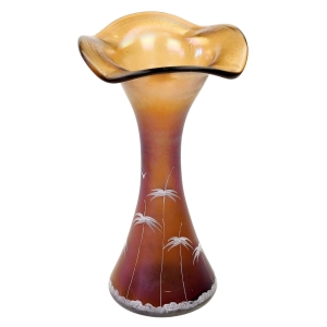 CARNIVAL GLASS IRYZOWANY WAZON Z FALBANKĄ RĘCZNIE MALOWANY