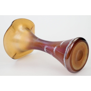 73253 CARNIVAL GLASS IRYZOWANY WAZON Z FALBANKĄ RĘCZNIE MALOWANY (5).JPG