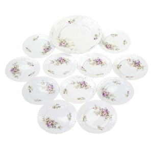 73379 SECESJA SERWIS DESEROWY PATERA Z USZAMI I 11 TALERZYKÓW FIOŁKI I STOKROTKI (1).jpg