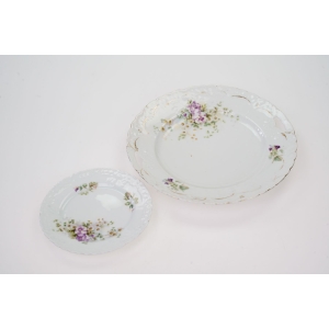 73379 SECESJA SERWIS DESEROWY PATERA Z USZAMI I 11 TALERZYKÓW FIOŁKI I STOKROTKI (4).JPG