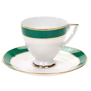 H W KARLSBADER WERTARBEIT KLASYCZNA FILIŻANKA ZE SPODKA Z ZIELONYMI PASKAMI