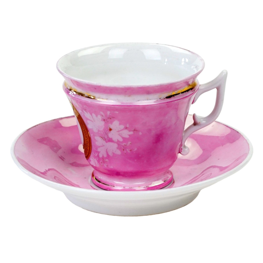 73485 C.T. ALTWASSER BIEDERMEIER RÓŻOWA FILIŻANKA ZE SPODKIEM Z MEDALIONEM (1).jpg