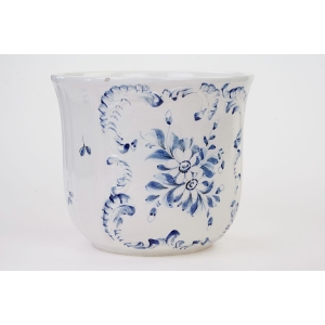 73491 BASSANO DONICA OSŁONKA NA DONICZKĘ BŁĘKITEM MALOWANE KWIATY I RELIEFY (2).JPG