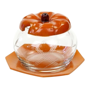 73595 BAKELIT I SZLIFOWANE SZKŁO JABŁKO POJEMNIK NA DŻEM MARMOLADĘ (1).jpg