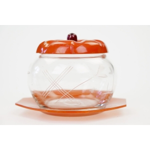 73595 BAKELIT I SZLIFOWANE SZKŁO JABŁKO POJEMNIK NA DŻEM MARMOLADĘ (2).JPG