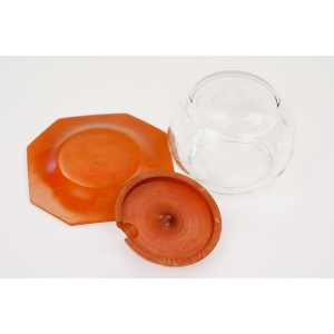 73595 BAKELIT I SZLIFOWANE SZKŁO JABŁKO POJEMNIK NA DŻEM MARMOLADĘ (5).JPG