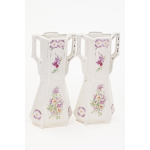 73599 ART NOUVEAU MAJOLIKA PARA WAZONÓW Z ŻARDINIERĄ W KWIATY (4).JPG