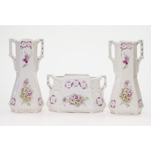 73599 ART NOUVEAU MAJOLIKA PARA WAZONÓW Z ŻARDINIERĄ W KWIATY (9).JPG