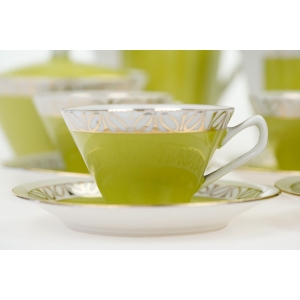 73791 CHODZIEŻ W. GÓRSKI ELŻBIETA SELEDYNOWY SERWIS DO KAWY 4 OSOBY KOLOROWE LATA 70-TE (4).JPG