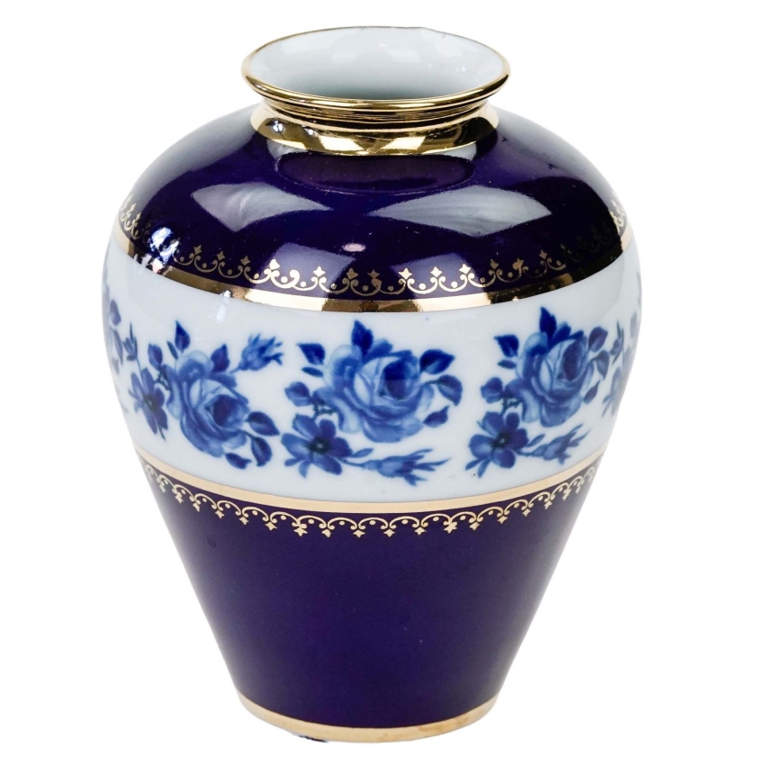 73848 KPM ROYAL KOBALTOWY WAZON ZE ZŁOCENIAMI SZLACZEK RÓŻ (1).jpg