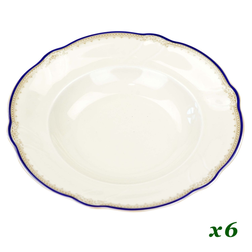 73849 HUTSCHENREUTHER KOŚĆ SŁONIOWA I SZAFIROWO-ZŁOTY OTOK KOMPLET 6 TALERZY OBIADOWYCH DO ZUPY (1).jpg