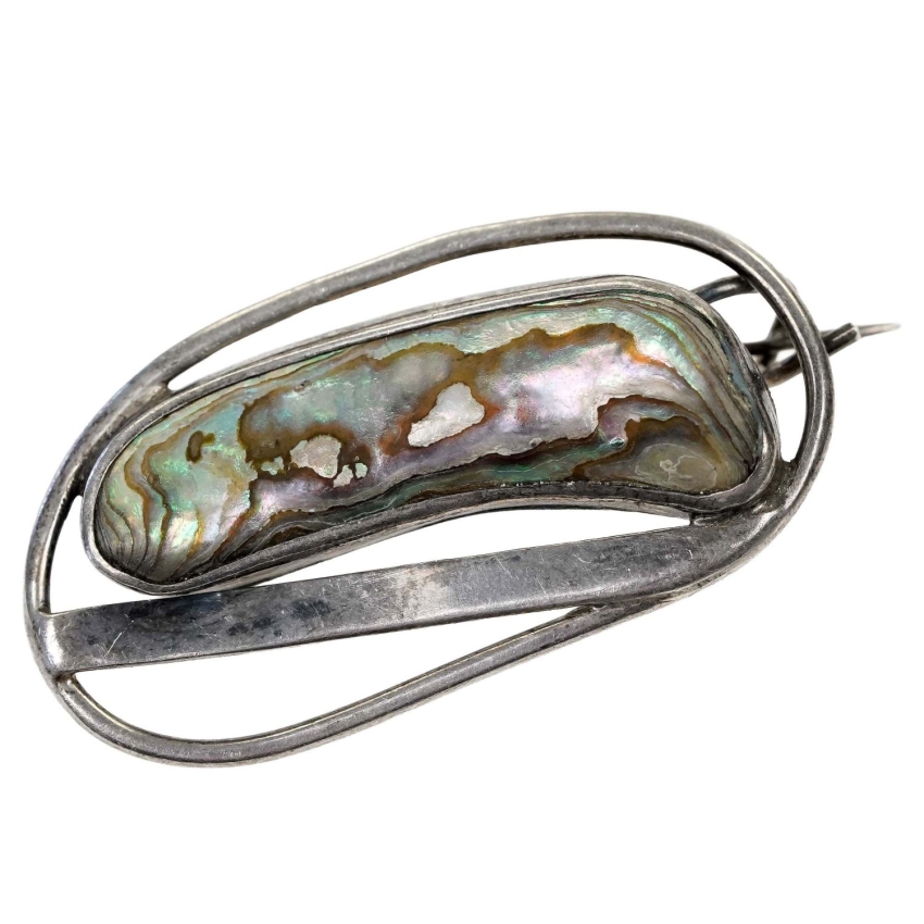 74142 SREBRO BROSZA Z MUSZLĄ ABALONE SYGNOWANA PRÓBA 925 WAGA 8,2 G (1).jpg